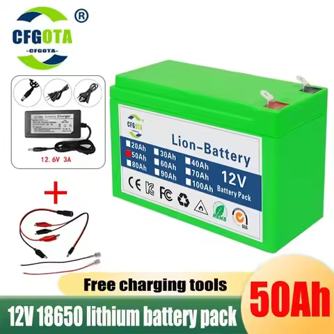 12V Battery 50Ah 18650 Lithium Battery Pack Sprayer Built-in High Current BMS Electric Vehicle Battery 12.6V 3A Charger