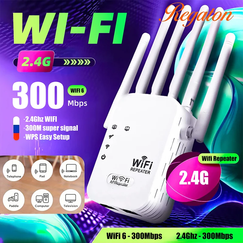 Extensor WiFi inalámbrico de 2,4G, amplificador de señal WiFi de 300M, repetidor, potenciador de red estable, instalación sencilla para uso doméstico