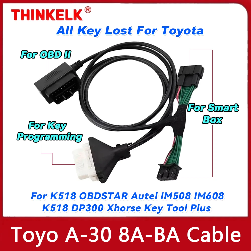 A-30 8A-BA Cable for Toyota 4A Smart Key Cable OBDSTAR Autel IM508 IM608 K518 Xhorse Key Tool Plus All Key Lost Fit for Toyota