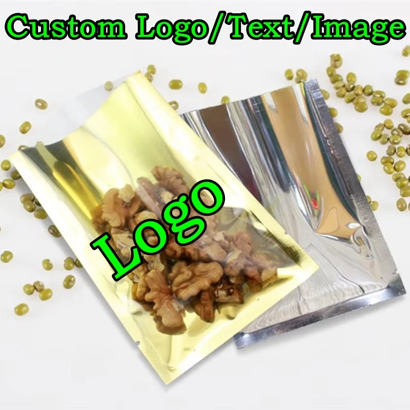 200 Stück Transparente Vorne Offene Verpackungsbeutel DIY Logo-Druck Snack Kaffee Matcha Tee Schokolade Fleisch Gold Heißsiegelbeutel