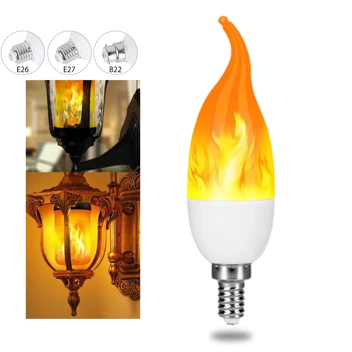 LED Bulb E14 E27, Flame Flickering Gravity Sensing Warm 3 Modes for Halloween Party Bar Restaurant Cafe Hotel Home Decor Gift