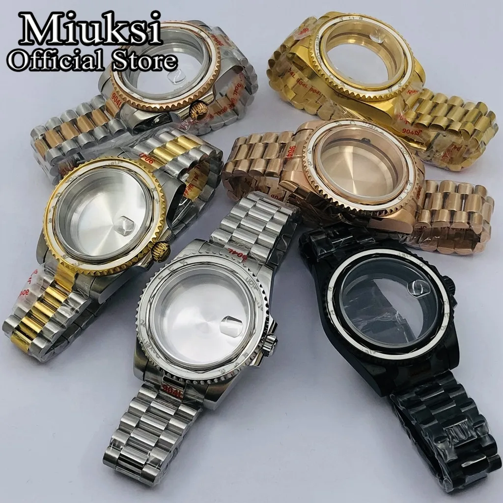 Miuksi 40mm silver gold black watch case sapphire glass fit NH35 NH36 NH34 ETA2824 2836 Miyota8215 DG2813 3804 PT5000 movement