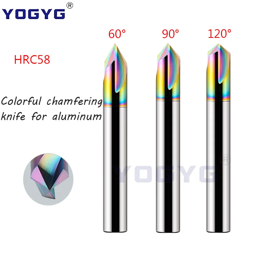 

HRC58 colorful aluminum Coated Carbide Chamfering End Mill knife for 60 90 120 Degree Deburr End Chamfer To Cutter Aluminum