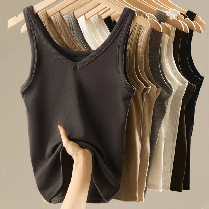 المرأة عارضة القطن الخامس الرقبة أعلى المحاصيل ، بلا أكمام ، أحادية اللون ، ضئيلة ، متماسكة ، كاميس ، الملابس الداخلية ، مرنة ، قبالة الكتف ، الرياضة ، تانك الأعلى ، الأساسية ، الصيف