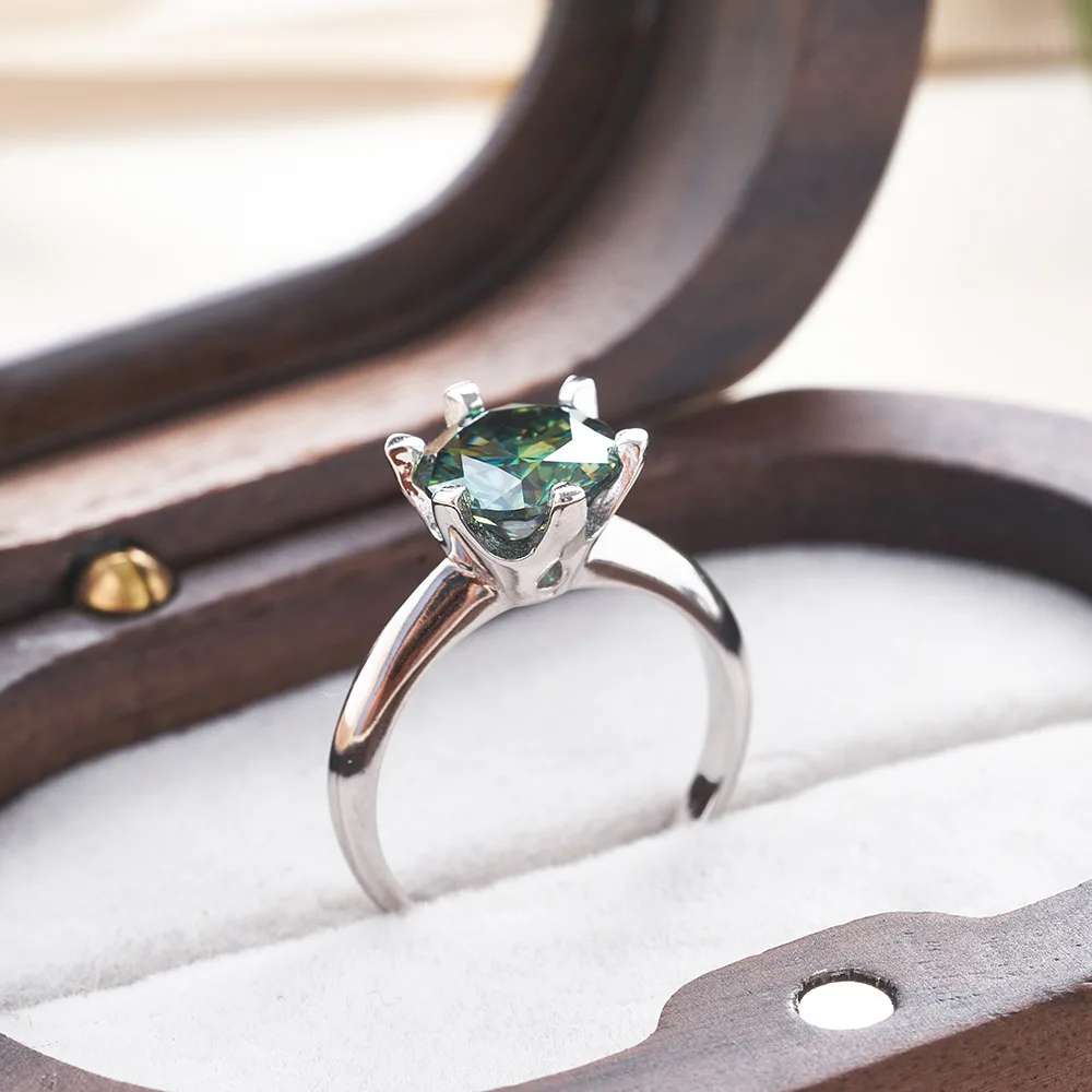 Green Moissanite Ring With GRA Certificate Black Card S925 Silver 0.5-5 Carat Luxury Rings Women Birthday Gift Jewelry