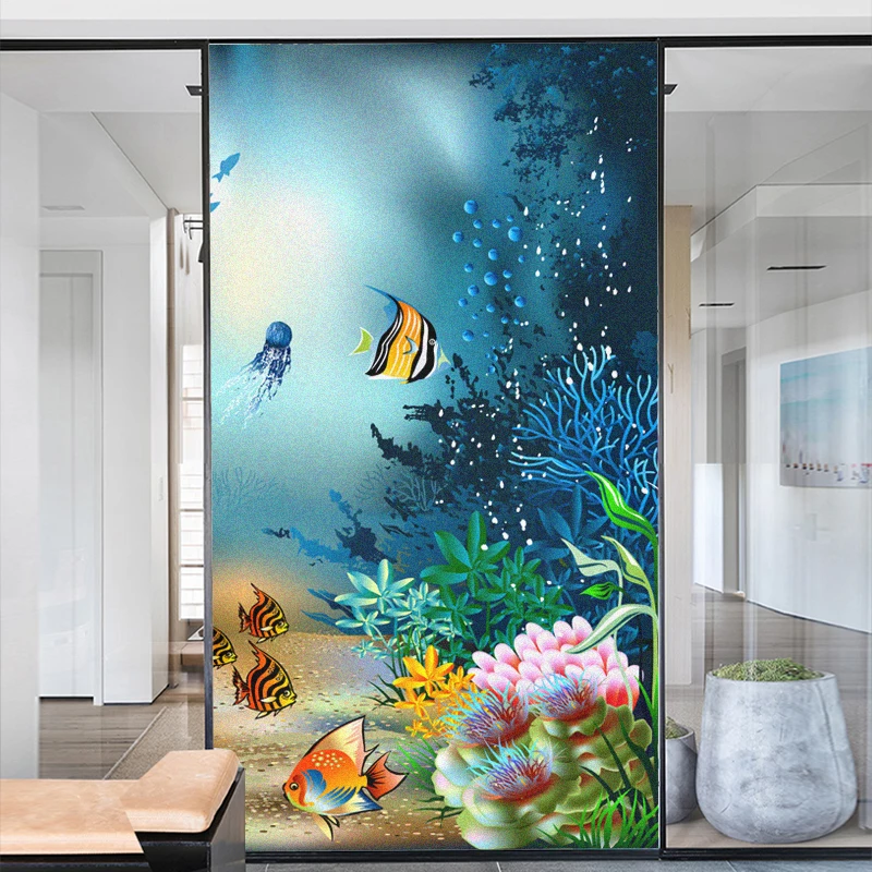 Window Film Privacy Frosted Glass Sticker Heat Insulation and Sunscreen Fish Decoration Self Adhesive sticker for Home