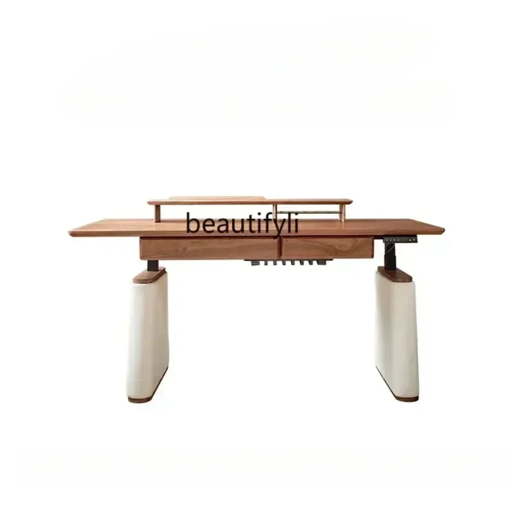 Q North America Black Walnut Electric Lifting Desk Intelligent Solid Wood Lifting Desk Computer Desk
