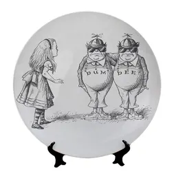 Alice In Wonderland tray Vintage Hand Painted Plate Sketchy Cartoon Black White Sketch Coasters Ceramic Dish  Design