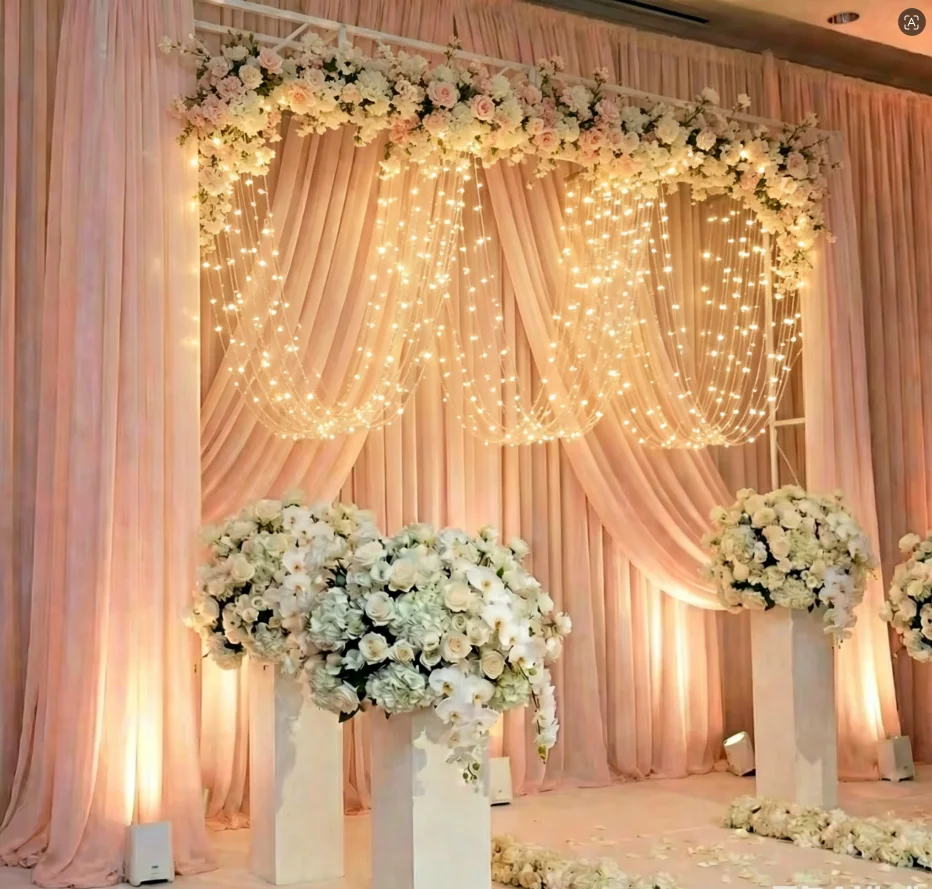

4pcs Column Flower Holder And Ceiling Led Strings Acrylic Hanging Backdrops For Wedding Prop Outdoor Stage Party Hotel Decor