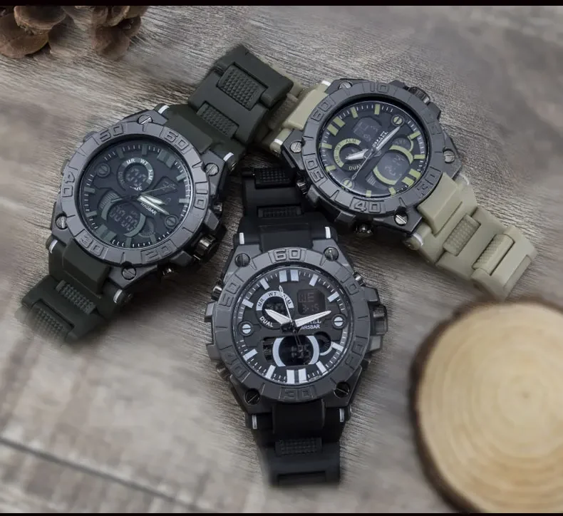 SMAEL-Montre de sport analogique numérique PU pour homme, marque de luxe, bracelet de montre militaire de l'armée, horloge à quartz