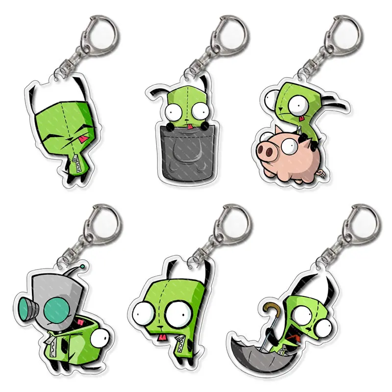 Invader Zim Keychain Clear Acrylic Key Chain Pendant Accessories Cartoon Key Ring