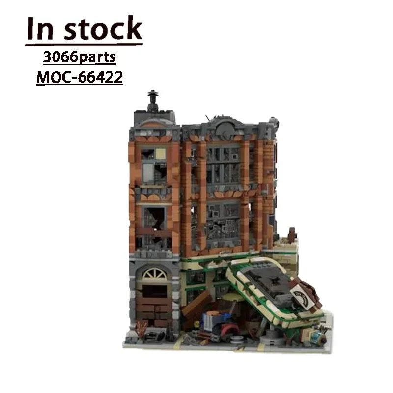 MOC-66422 City Street View Corner Garage - Apocalypse Version Splicing Assembly Block Model 3066 Parts Children's Birthday Gift