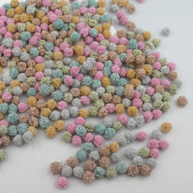300Pcs 10mm Glitter Fluffy Pom Pom Balls Sewing on Scarf Shoes Hats Handmade DIY Headwear Hair Clip Bow Accessories Pompones Art
