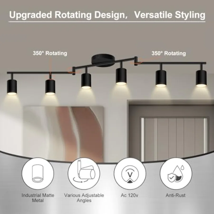 Track ing Fixtures Ceiling, Matte Black Kichen Track Lighting Fixtures with Rotatable Light Heads, Foldable Lamp Arms, Modern L - view 3