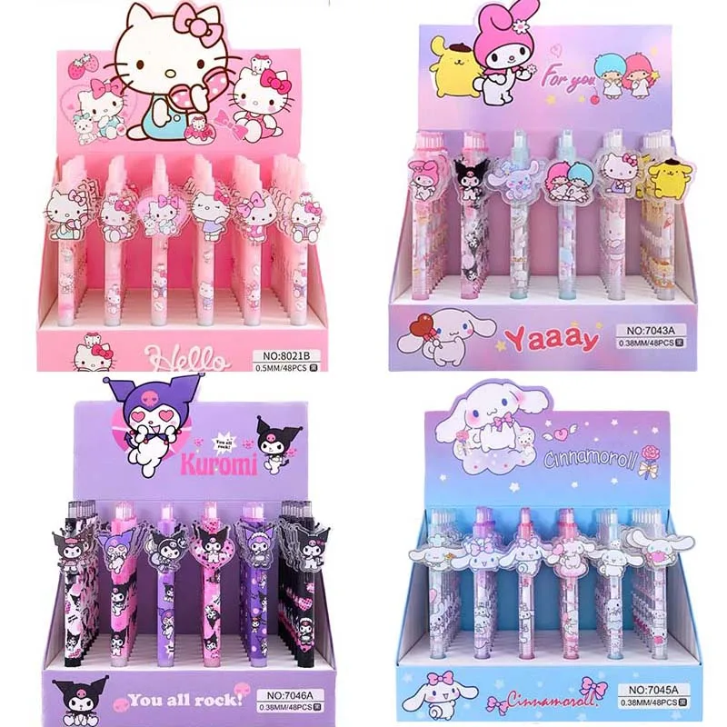 

48pcs Sanrio Gel Pens Anime Hello Kitty Kuromi Signature Neutral Pen Student Writing Office School Supplies Stationery Wholesale