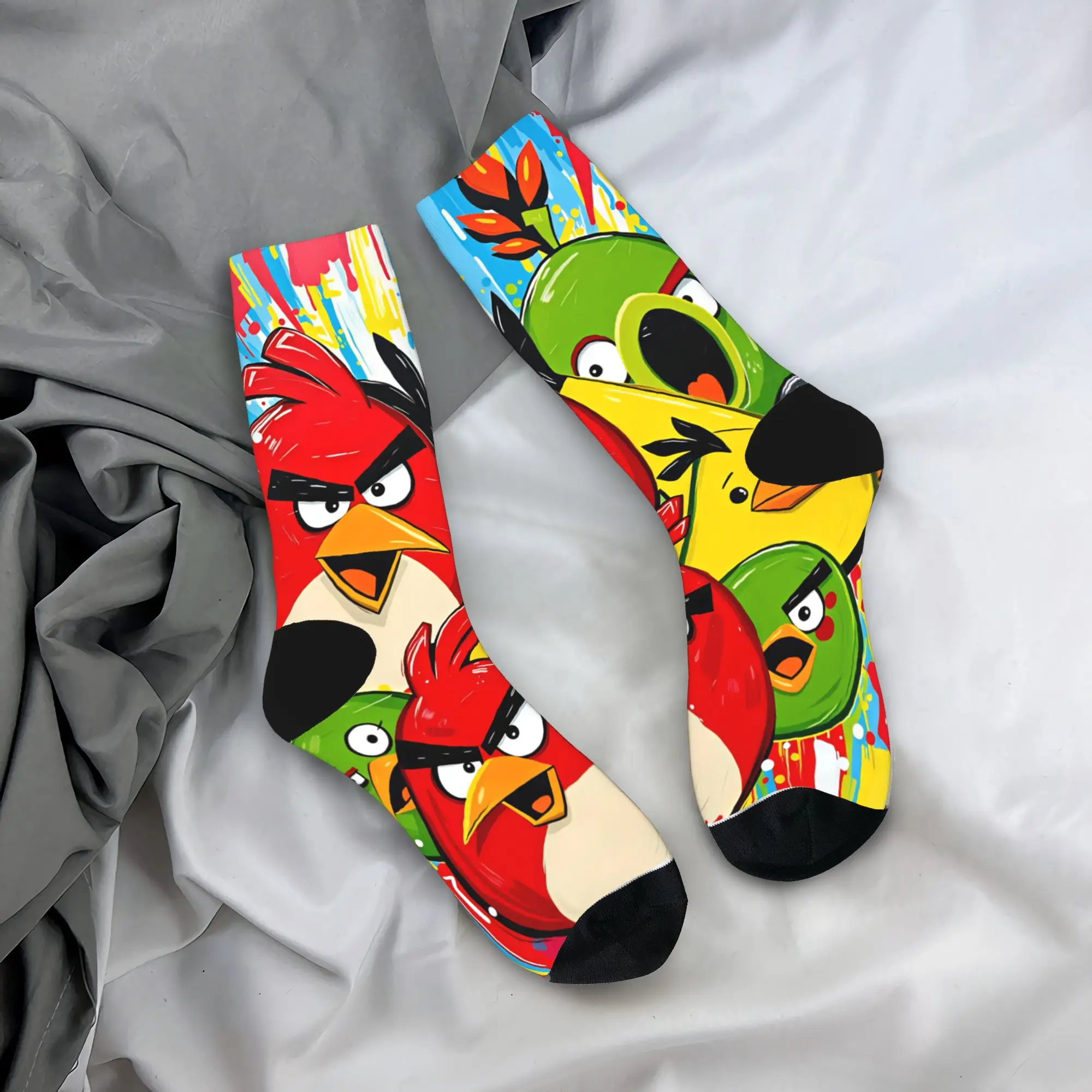 Women Men Socks Birds Game  Stockings Anti Skid Medium Soft Socks Autumn Funny Design Cycling Socks