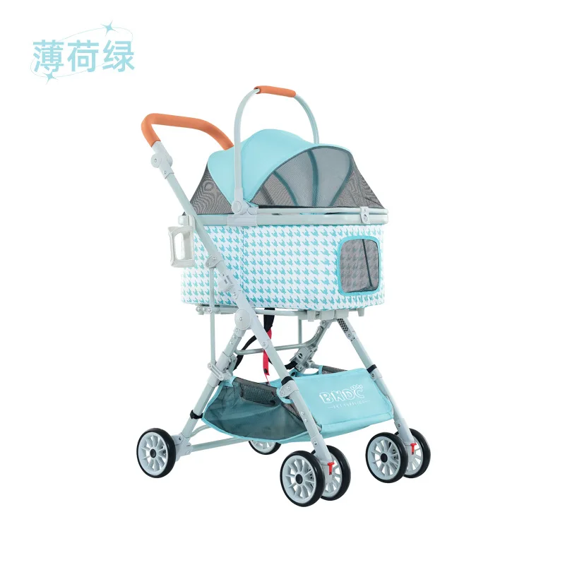 Kereta Dorong Hewan Peliharaan OEM Fashion Mewah Lipat, Carrier Hewan Peliharaan untuk Perjalanan 4 Roda, Troli Carrier Anjing Kucing, Kereta Dorong Hewan Peliharaan