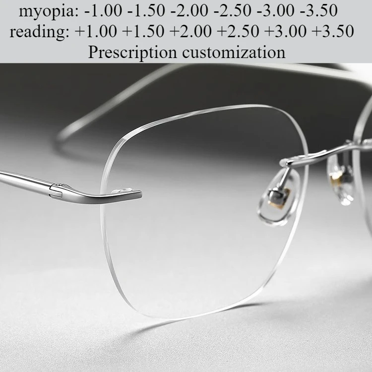 

53 мм очки без оправы из чистого титана, мужские очки для чтения с защитой от синего света, интернет-ультралегкие очки для близорукости в большой оправе