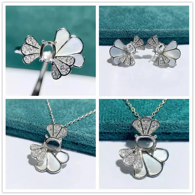 MeiBaPJ 4*6/5*7  925 Silver Flower Jewelry Set Holder Pendant Earrings Ring 3-pieces Suite Fine Wedding Jewelry for Women