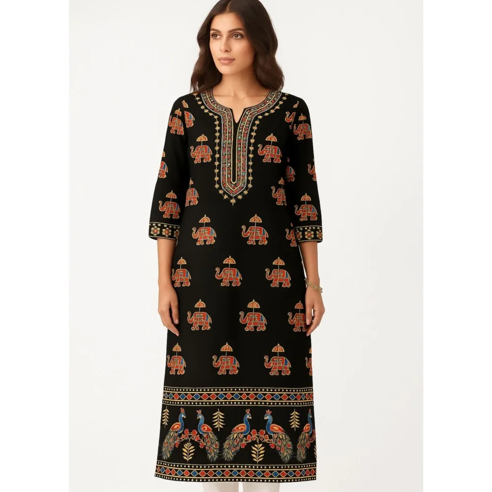 National style Women Kurt Casual Dress Long Sleeve Straight Casual Ethnic Flower Mandarin 3D Design Suitable Ladies Abaya Muslim