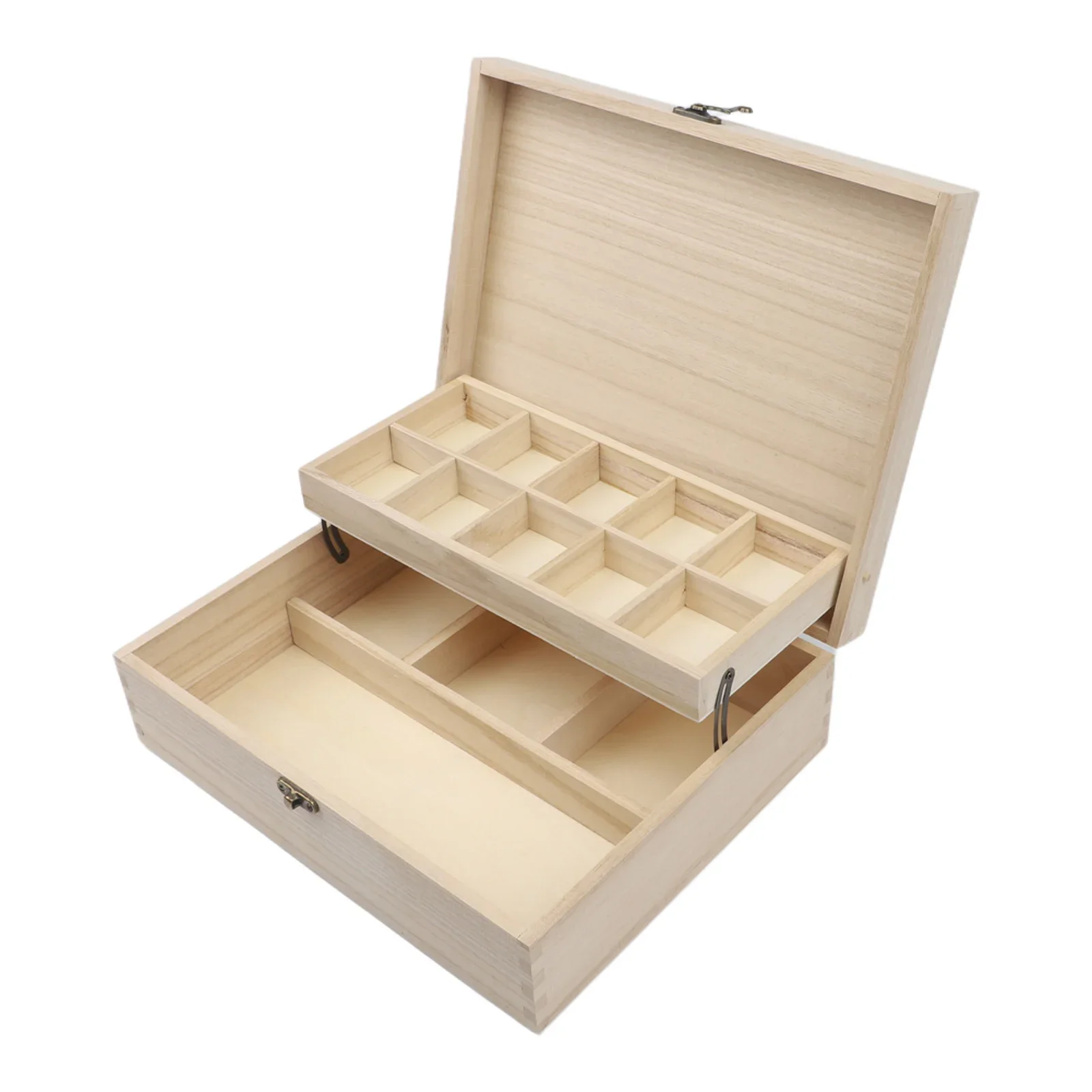 Flip-top Compartment Wood Jewelry Box Classic Elegant Appearance Flip-top Lid Multiple Compartments Natural Wood Storage