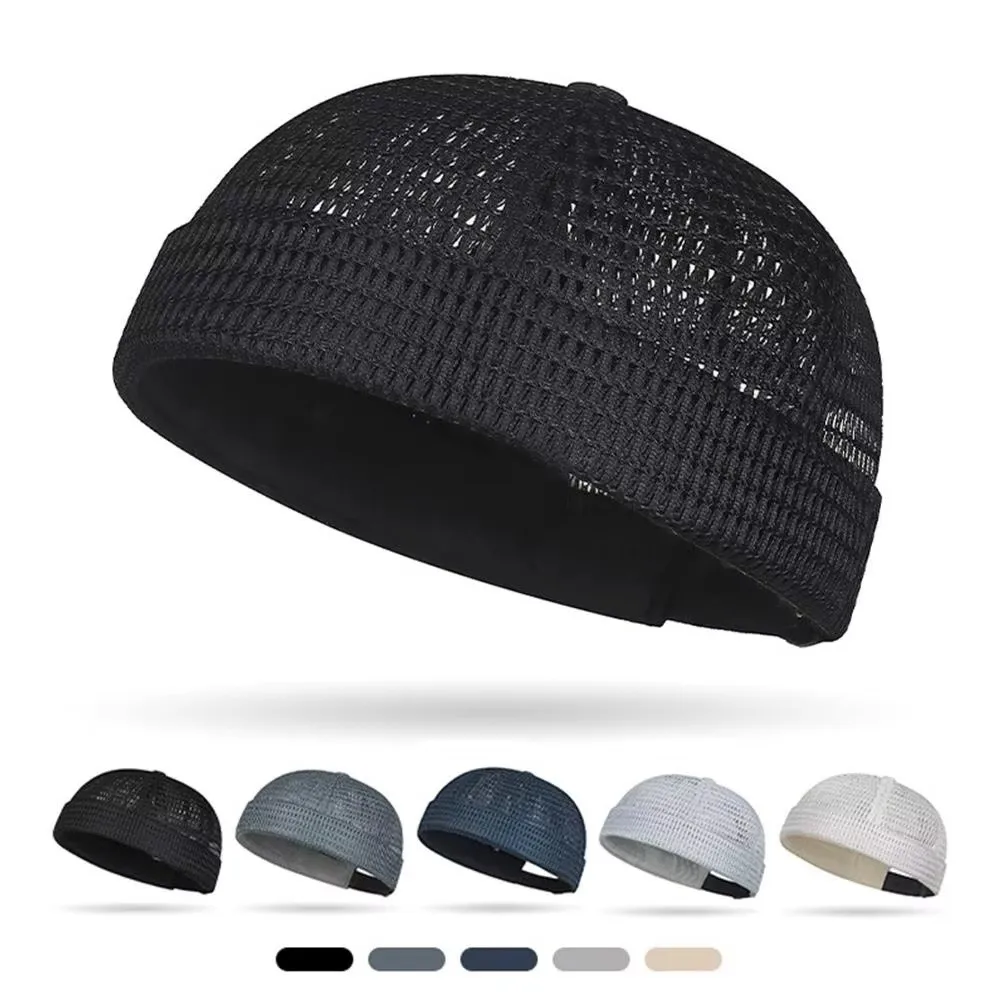 

Summer Mesh Melon Skin Hat Breathable Ultra-Light Docker Beanies Hat Adjustable Brimless Hip Hop Cap Sailor Landlord Cap