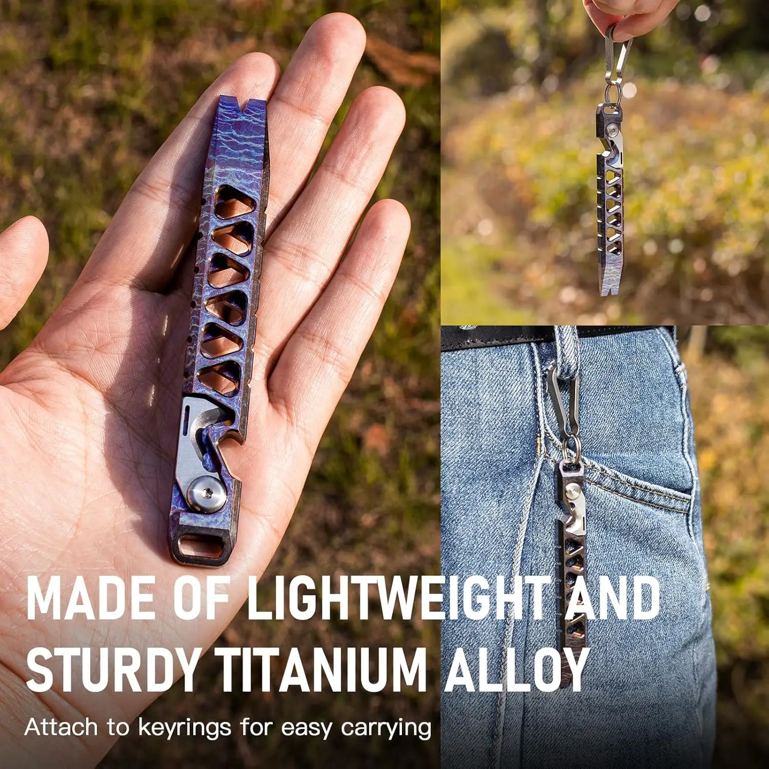 Titanium EDC Pry Bar, Keychain Pry Bar Multitool With Bottle Opener, Pocket Small Crowbar for Men