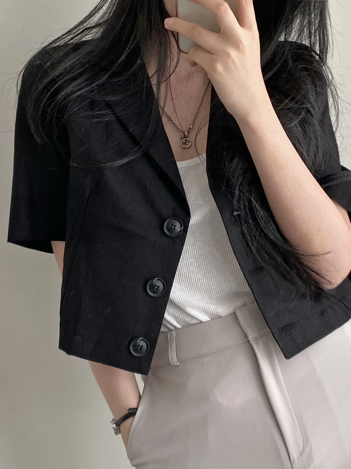 

Chic Vintage Thin Suit ort Jaet Women's Faionable Design Sensation Top Button Closure Svel Outerwear