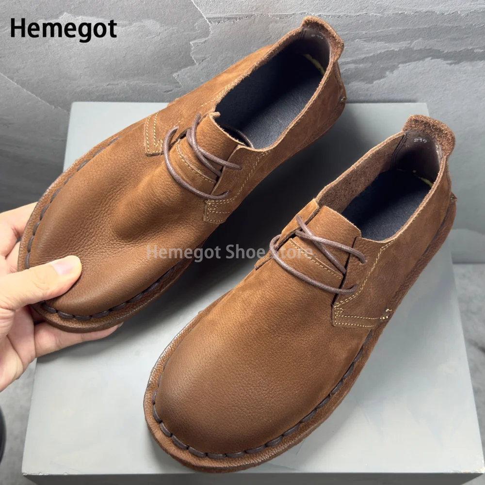 Brown Cowhide Casual Leather Shoes for Men Solid Color Cowhide Sole Leather Soft Breathable Handmade Men\'s Shoes Tenis Masculino