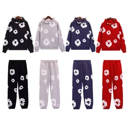 Fashion Flower Printed Hoodie Sweatershirt 2 Piece Set Sweatpants Suit Men's Long Sleeve Pullover Elastic Waist Trousers Outfits