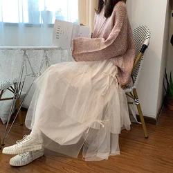 Ladies Elastic High Waist Women Tulle Skirt Solid Spring Summer Holiday Casual Soft Mesh s Womens Long Female