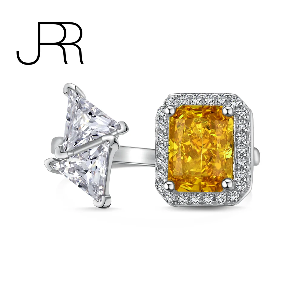 

JRR High Quality 925 Sterling Silver 2CT Opening Size High Carbon Diamond Lab Gemstone Ring Women Engagement Fine Jewelry Gift