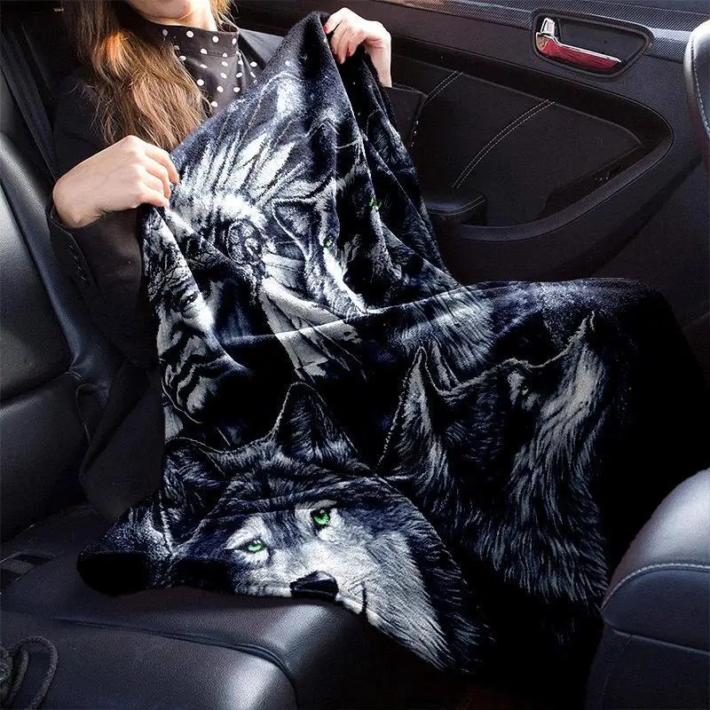 Cosy Grey Indian Wolf Pattern Blanket - Soft, HD Printed Polyester for Home, Car Travel and Office Naps! Duvet Blanket