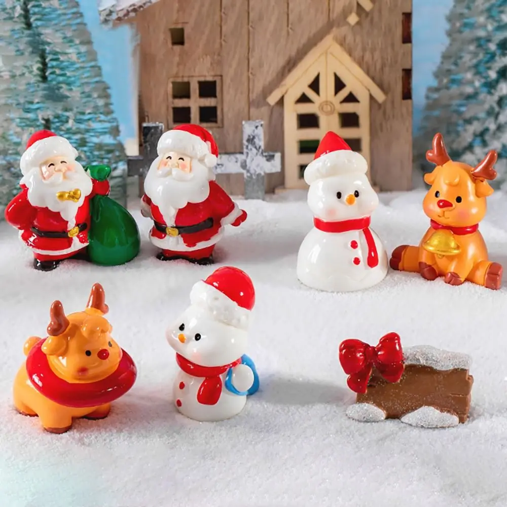 Resin Christmas Figurines Multicolor Xmas Ornament Miniation Santa Claus Desk Knick-knacks Doll House Cartoon Snowman Statue