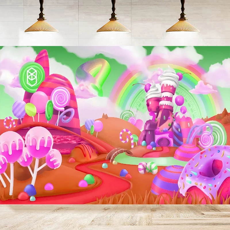 

Леденец фон для фотосъемки мультфильм конфеты фото Радуга реквизит для студии стенд детский день рождения украшение фон баннер