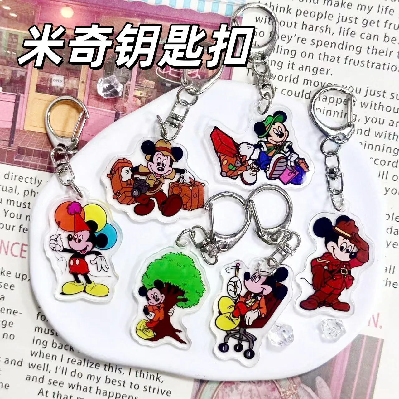 

6Pcs Kawaii Disney Mickey Mouse Keychain Anime Series Acrylic Keychain Creative Cute Bag Pack Hanging Accessory Girl Gift