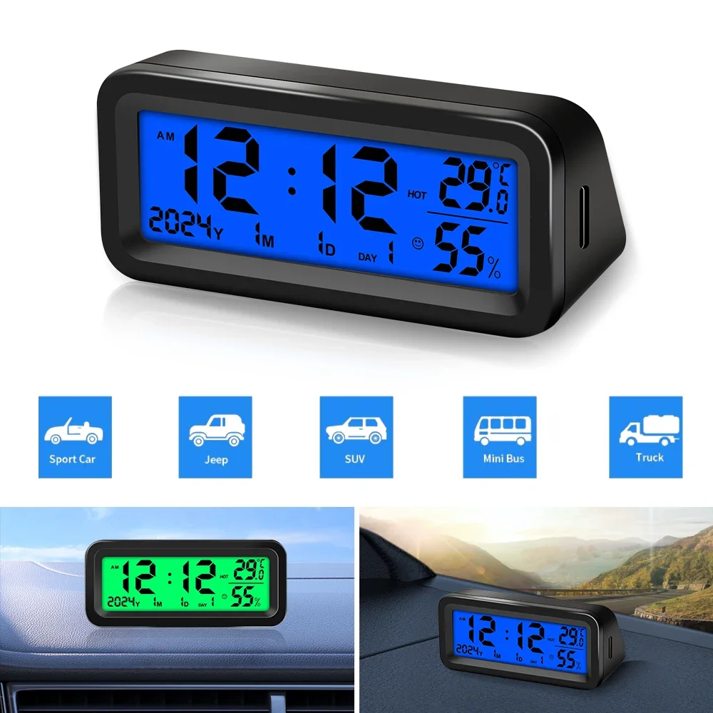 ZHIYU Solar/USB Powered Car Dashboard Thermometer LED Display Electronic Automotive Clock with Backlight Car AccessoriesZHIYU