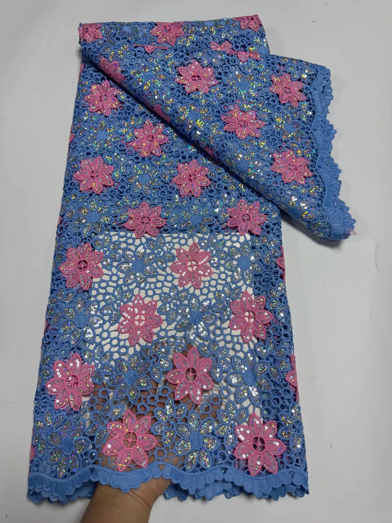 100%Cotton Nigerian Guipure Cord Lace Fabric 2025 High Quality African Water Souble Lace Fabric For Women Wedding Dresses SZ548