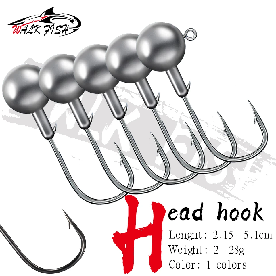 WALK FISH 5 Teile/los Jig Kopf 1g-28g Stärken Original Farbe Blei-kopf Haken Nähen Haken weichen Köder Nach Oben Haken Blut Micro-mitter