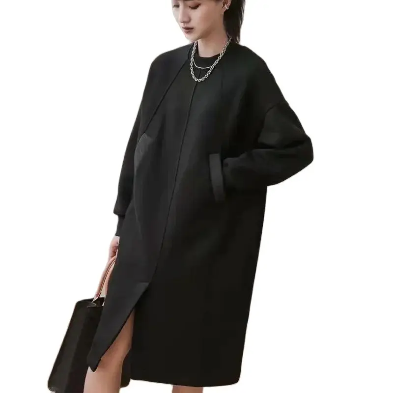 

Fashion Black Sweater Dress Women 2024 New Long Sweaters Loose Large Size Tops Outerwear Spring Autumn Pullover Vestidos Coat