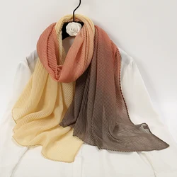 Ombre Cotton Linen Shawl Scarf Pleated Gradient Muslim Hijabs for Woman Crinkle  Islamic Shawls and Wraps Wrinkle Ramadan Scarfs