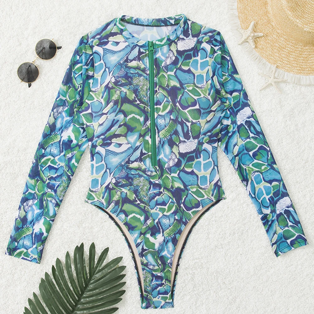 女性用日焼け止め水着ジャンプスーツ、ジッパー付き、高伸縮性、水泳、ビーチ、カジュアルウェアに最適