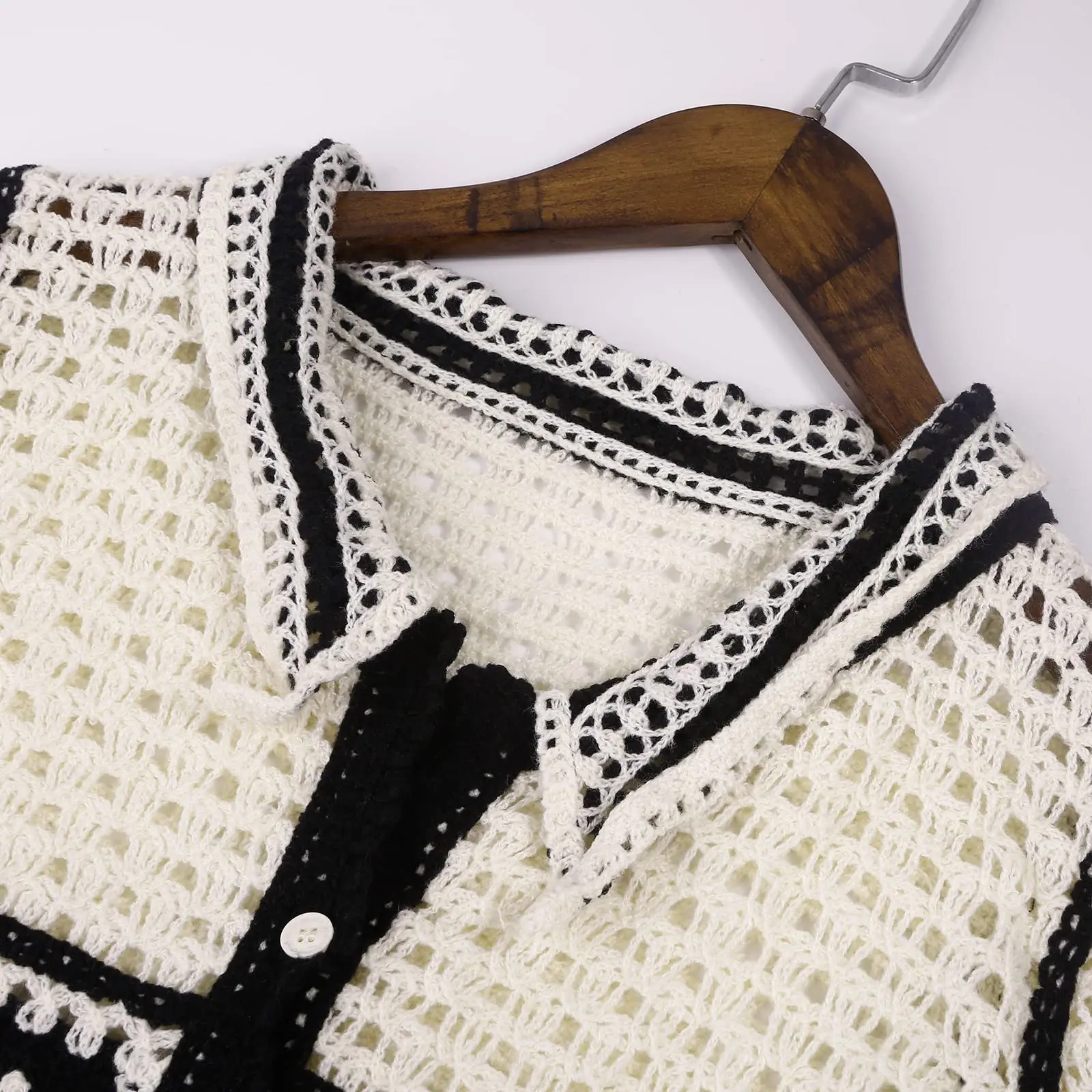 الأزهار الكروشيه سترة أعلى الياقات زر متابعة قصيرة الأكمام شير المحاصيل متماسكة سترة علوية للنساء Teengirl Fairycore خمر الزي