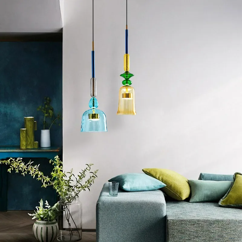 Led Pendant Lights Modern Color Candy Bedroom Children's Room Single Head Glass Hanging Lamps Home Decor Fixtures Restaurant