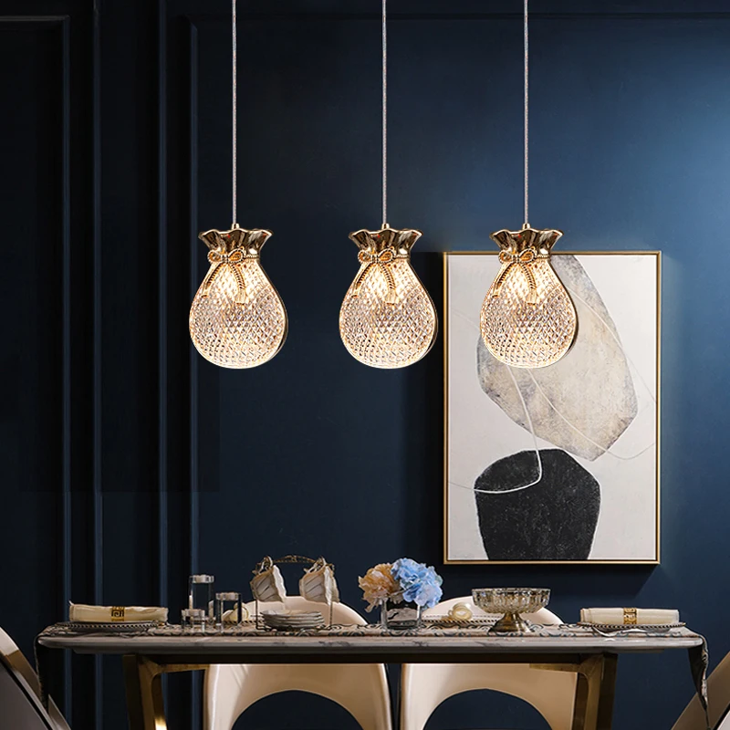 YEBMLP Crystal Lucky Pendant Lights Gold Magic Bag Bedside Lamp Indoor LED Creative Chandelier For Homestay Parlor Dining Table