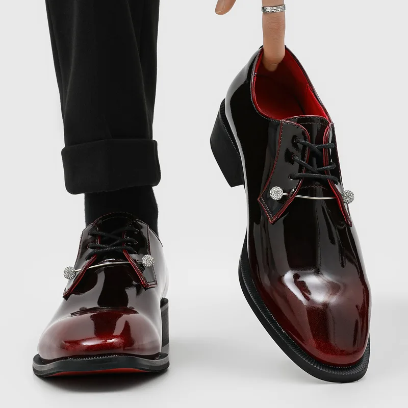 Luxury Patent Leather Derbys Dress Shoes Oxfords Square Toe Lace Up Business Wedding Formal Shoes for Men Comfortable Footwear