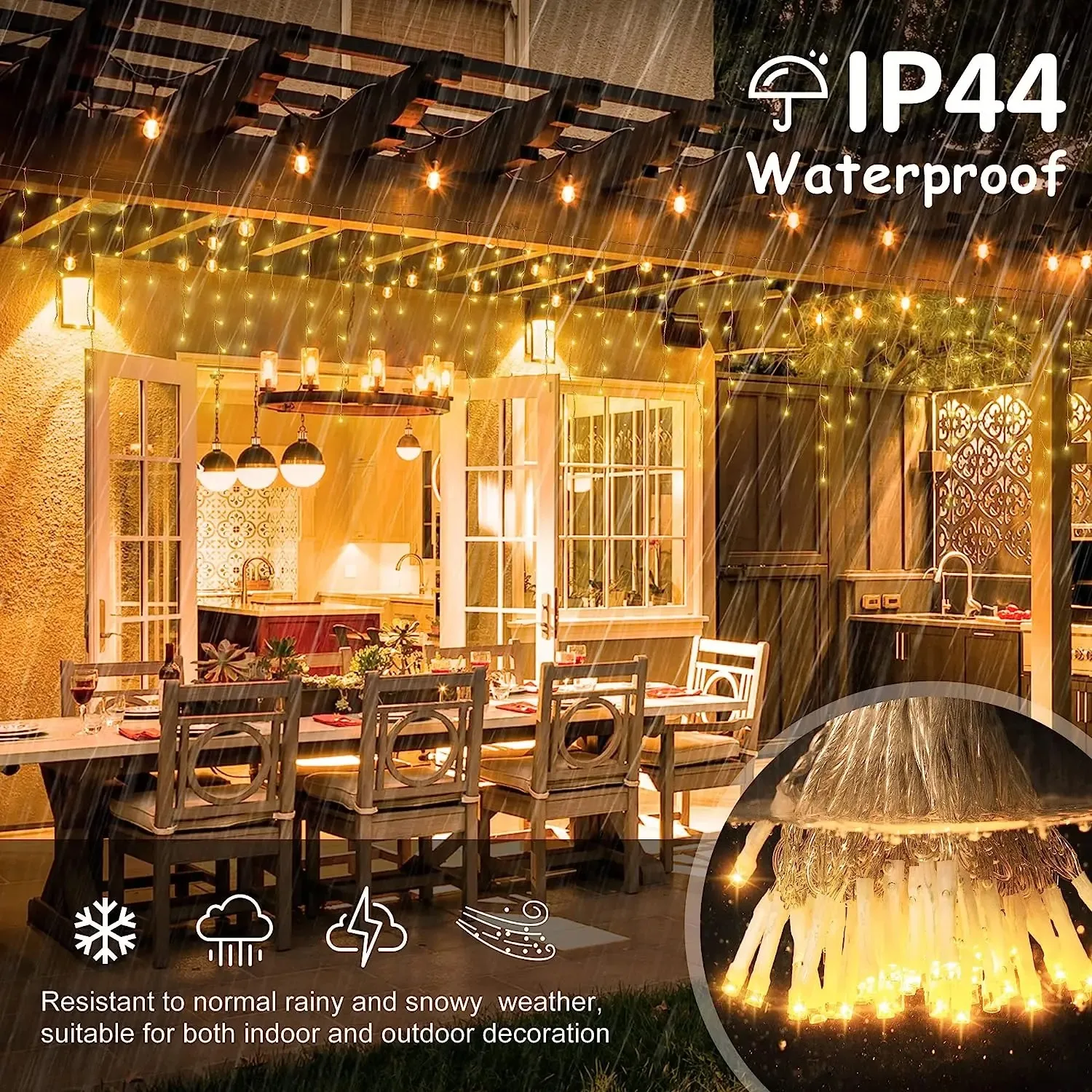 زينة عيد الميلاد للمنزل ستارة أضواء LED في الهواء الطلق أبيض دافئ مع فلاش أبيض الجنية ضوء واضح سلك السنة الجديدة 2025