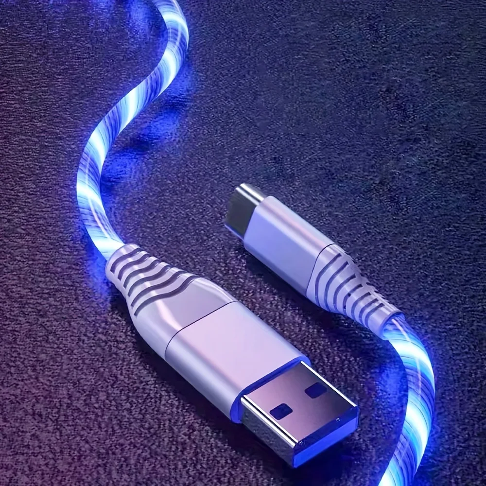 Ładowarka USB A do typu C Kabel do ładowania Kolorowe świecące kable do transmisji danych Szybki kabel USB Świecąca linia danych Elektronika dla