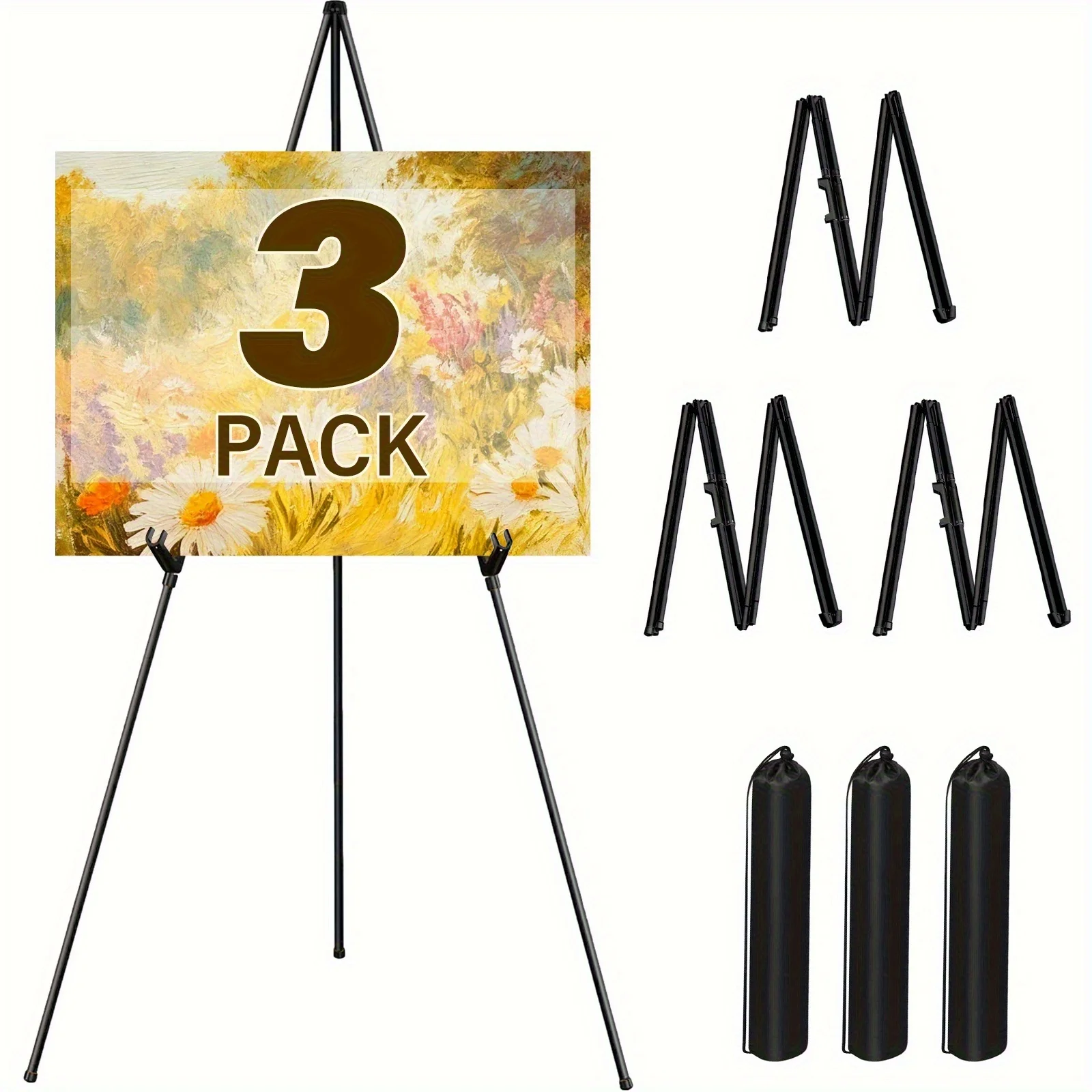 

3 Pack-Display Easel, 62.99inch Instant Easel, Foldable Portable Floor Easel, Suitable for Wedding Banners And Poster Displays,