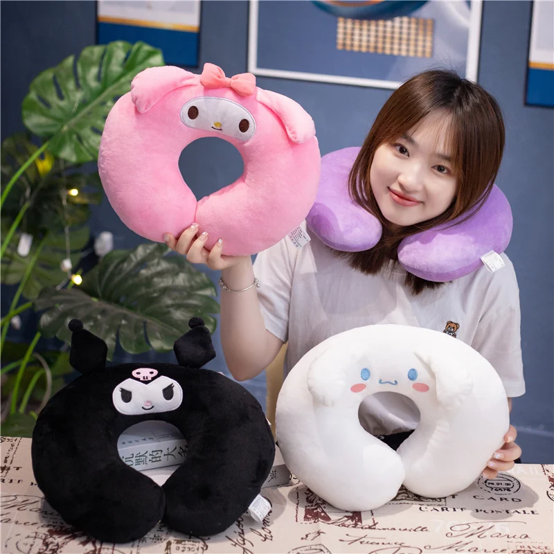 Sanrio Melody Kuromi Kawaii Anime Cinnamoroll U Shaped Pillow High Quality Portable Office Lunch Break Decor Headrest Gifts Girl